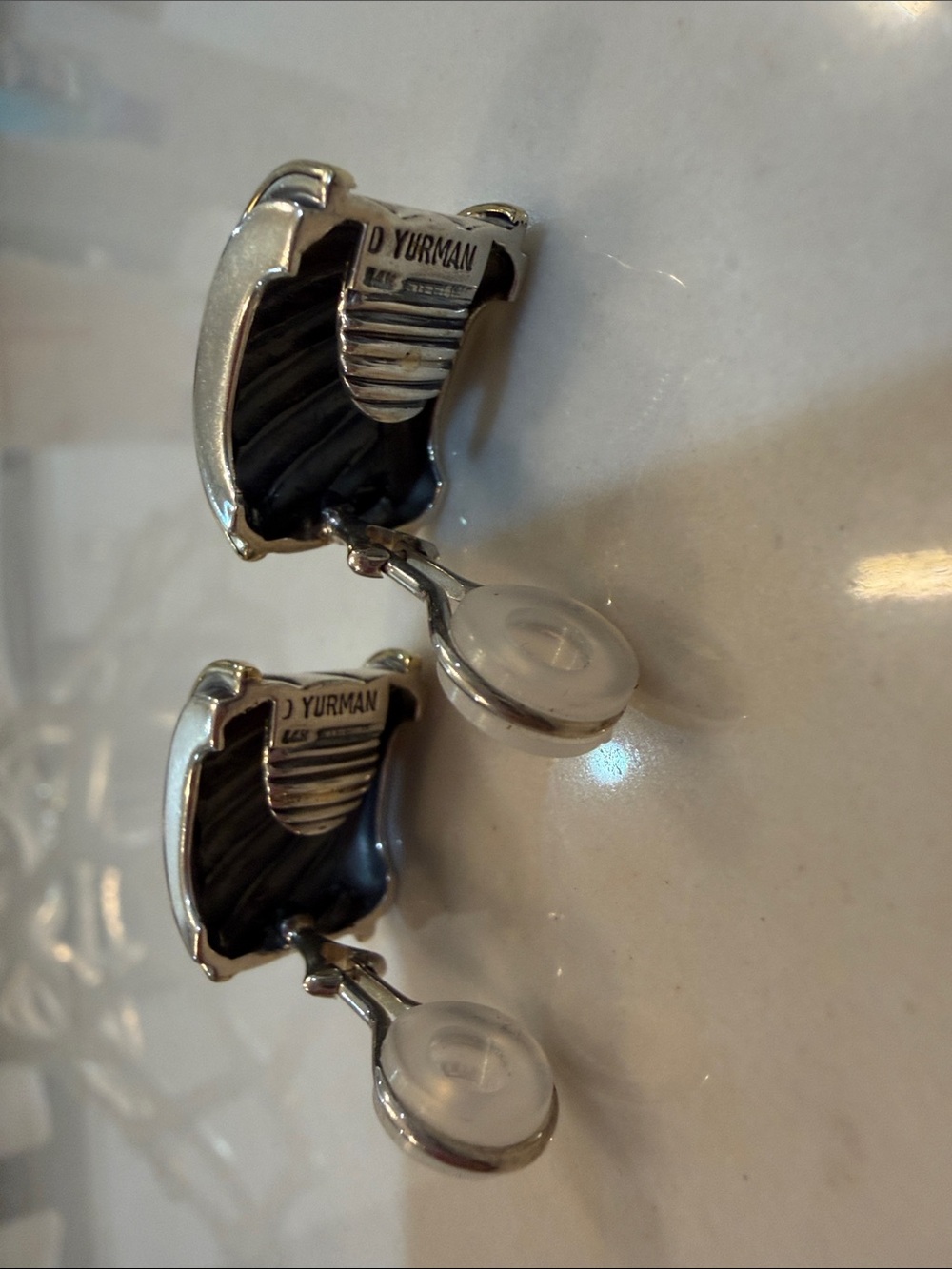 David Yurman Two-Tone Cable Cigar Cuff Band Earrings - Silver & Gold - Picture 3 of 4